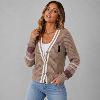 Knit Striped Button Front Cardigan