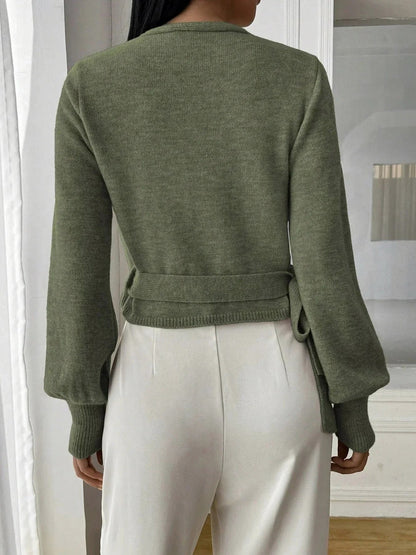 Knit Wrap Tie Waist Blouse