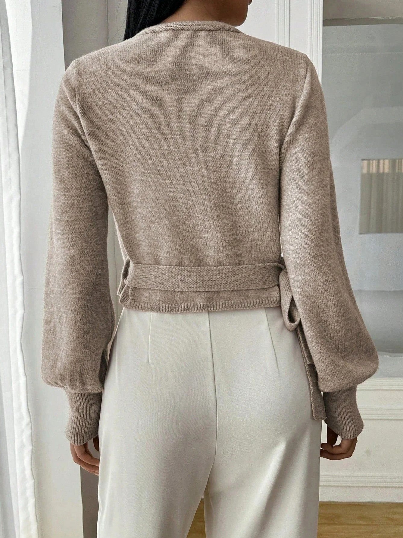 Knit Wrap Tie Waist Blouse