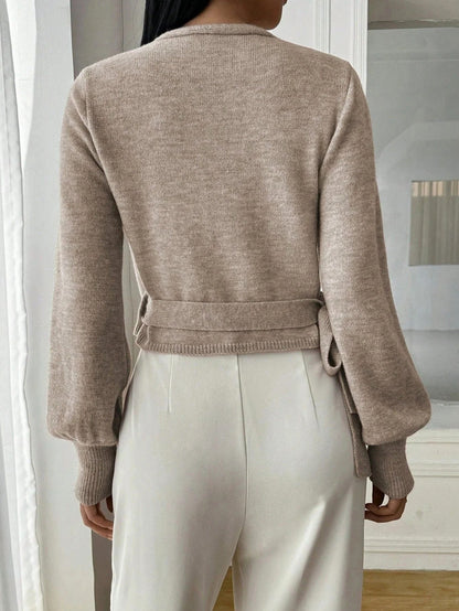 Knit Wrap Tie Waist Blouse