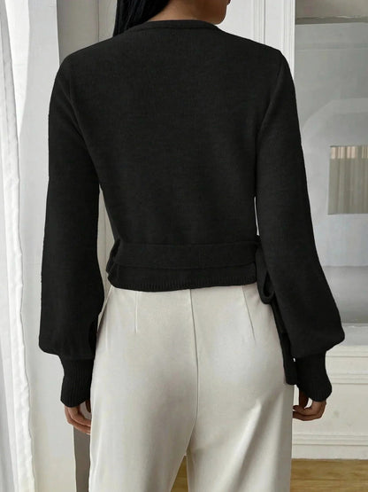 Knit Wrap Tie Waist Blouse