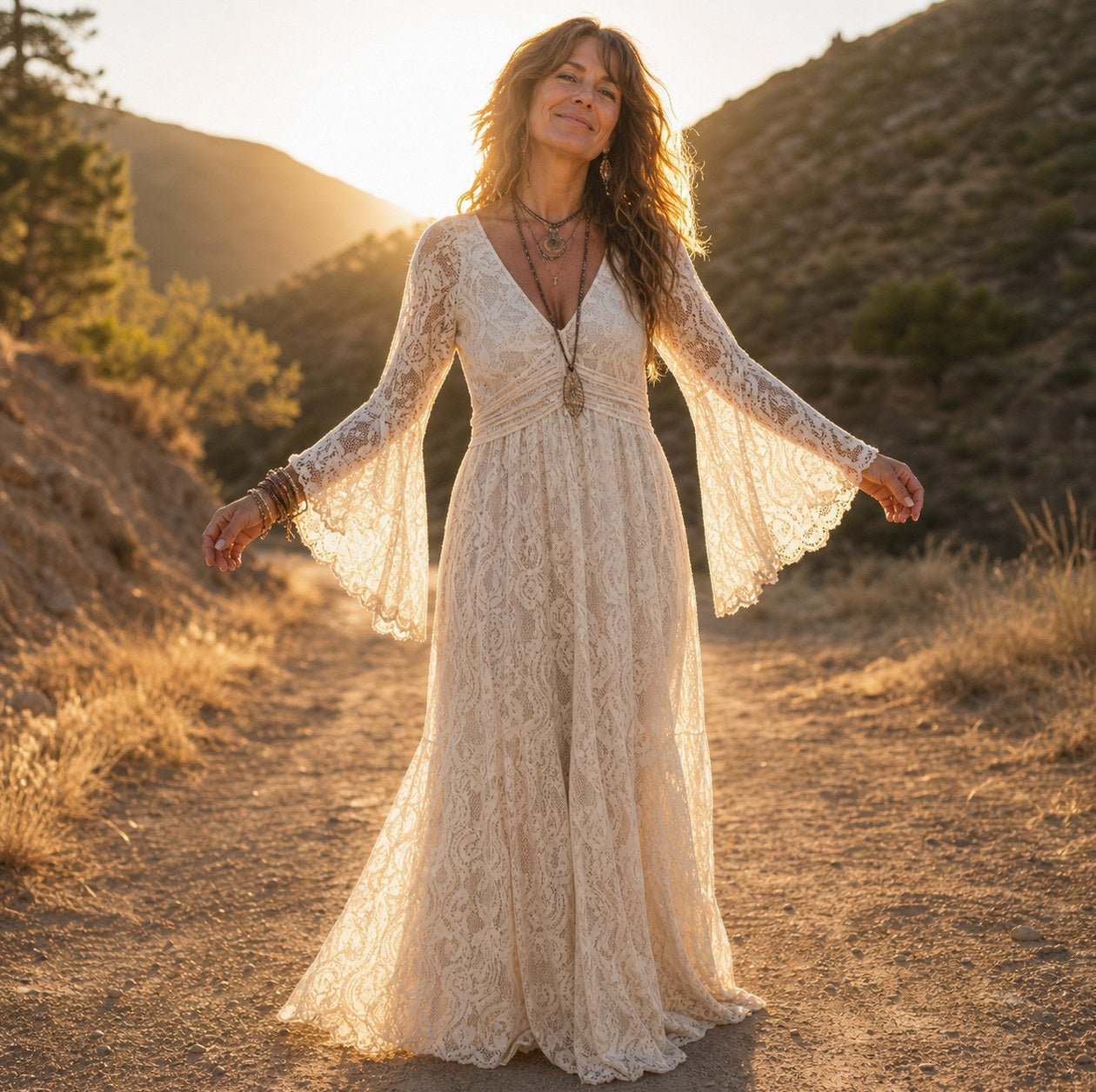Lace Bell Sleeve Maxi Dress
