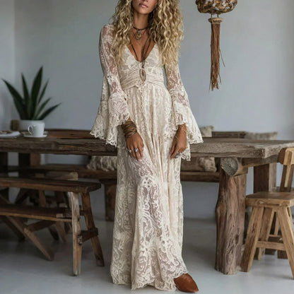 Lace Bell Sleeve Maxi Dress