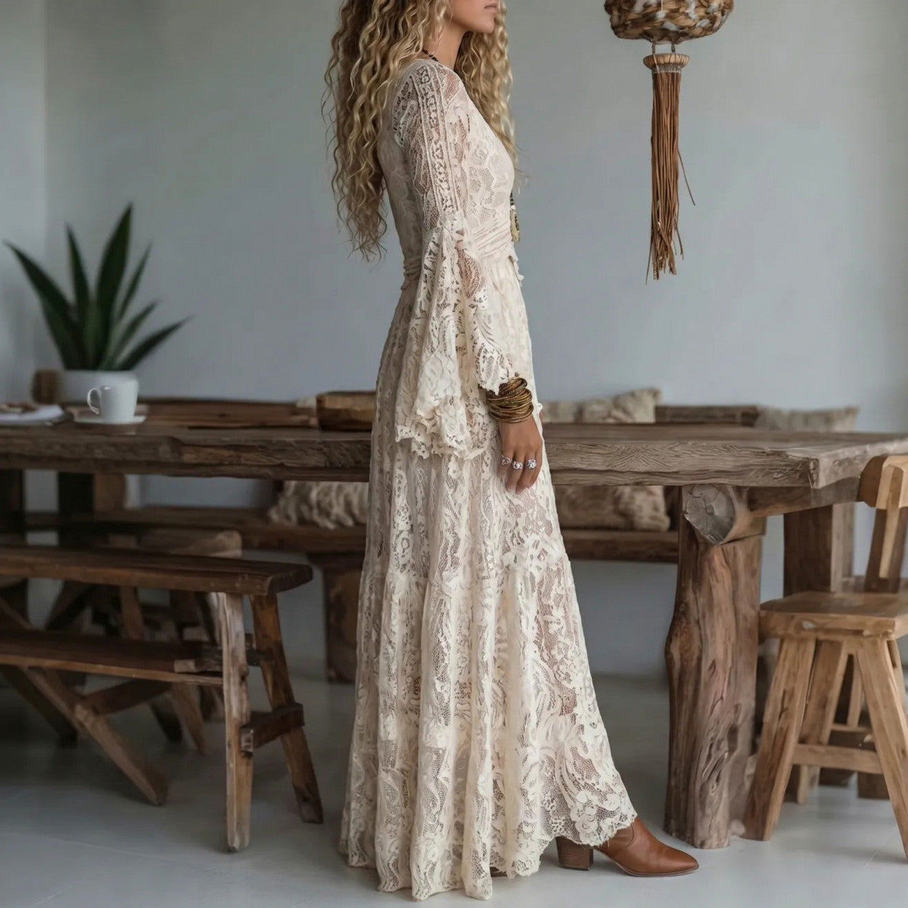 Lace Bell Sleeve Maxi Dress