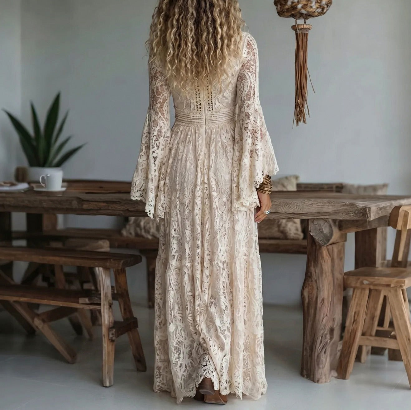 Lace Bell Sleeve Maxi Dress