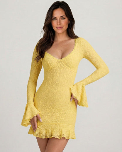Lace Long Bell Sleeve Mini Dress
