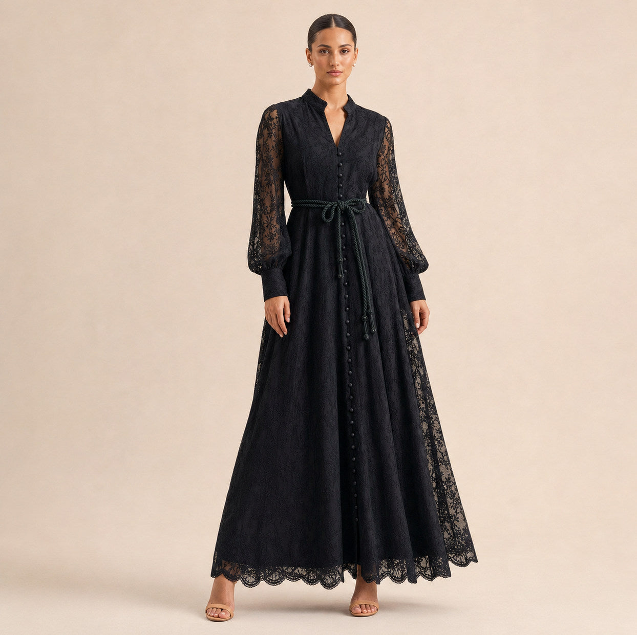 Lace Button Front Maxi Dress