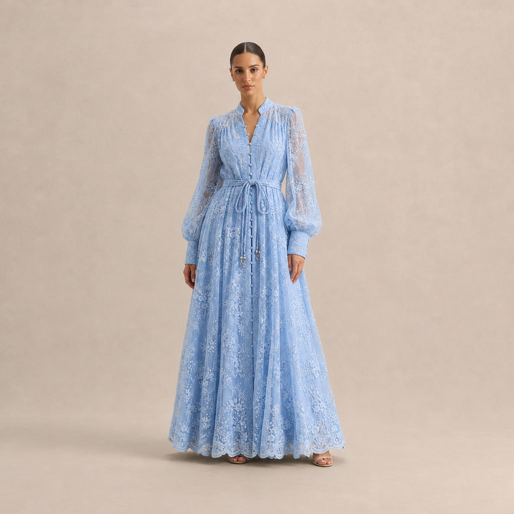 Lace Button Front Maxi Dress