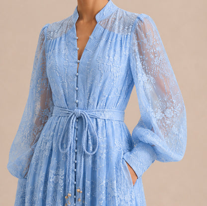 Lace Button Front Maxi Dress