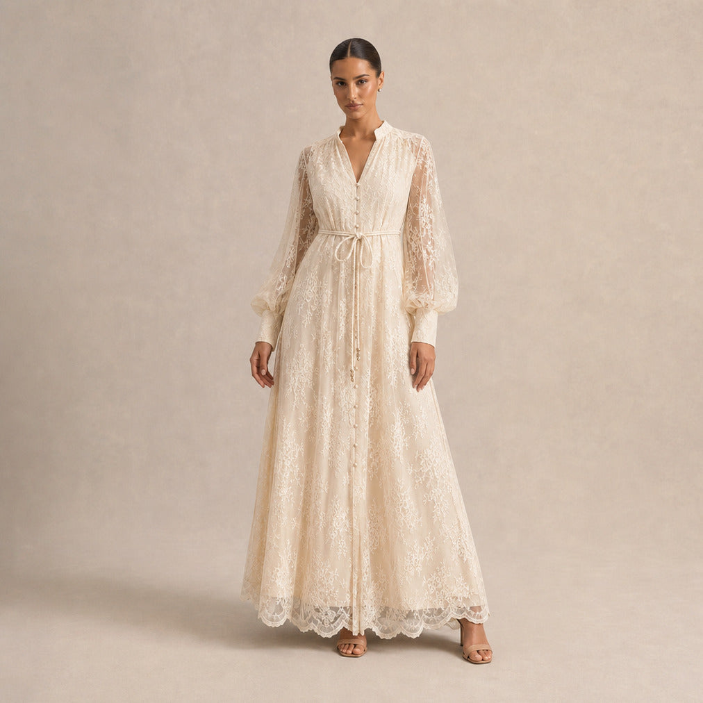 Lace Button Front Maxi Dress