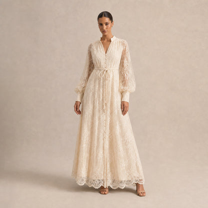 Lace Button Front Maxi Dress