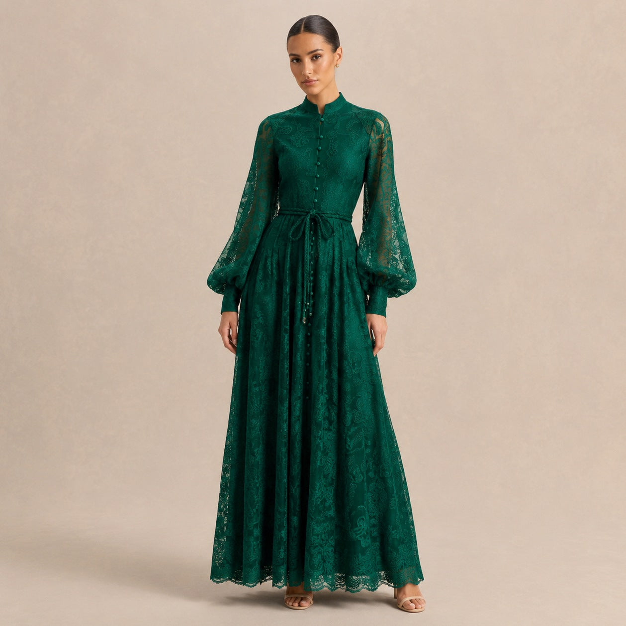 Lace Button Front Maxi Dress