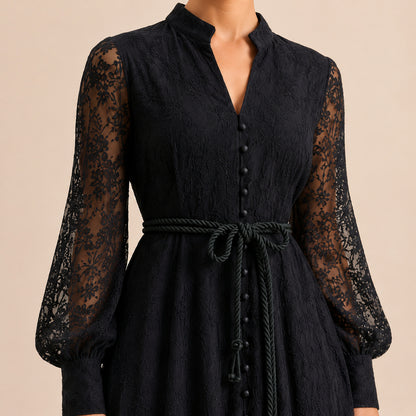 Lace Button Front Maxi Dress