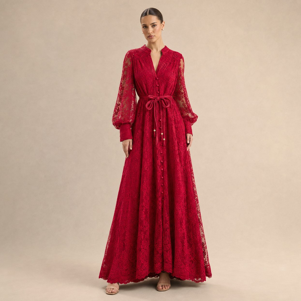 Lace Button Front Maxi Dress