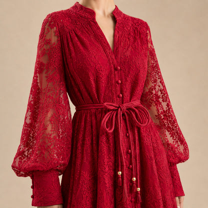 Lace Button Front Maxi Dress