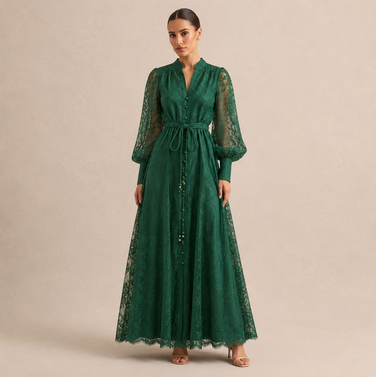 Lace Button Front Maxi Dress