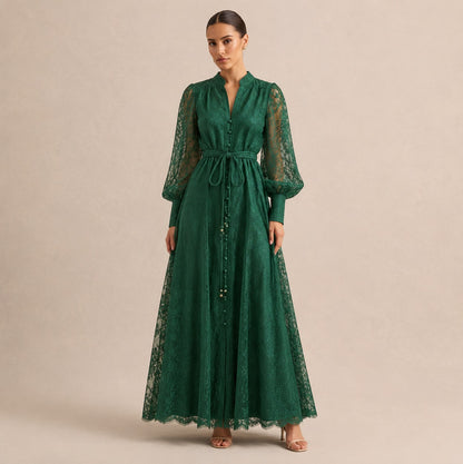 Lace Button Front Maxi Dress