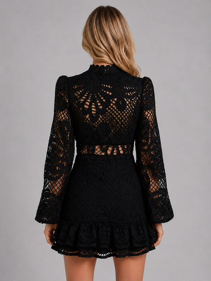 Lace High Neck Mini Dress