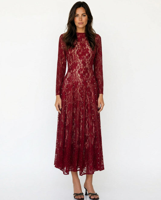 Lace Long Sleeve Midi Dress