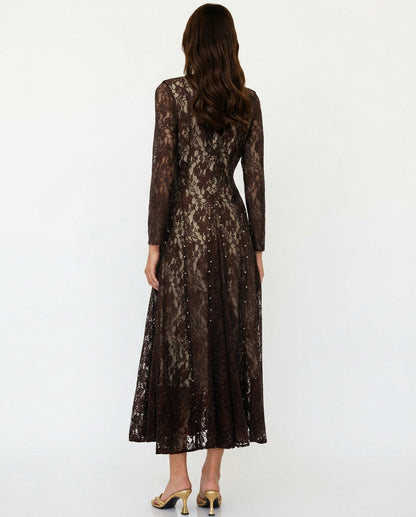 Lace Long Sleeve Midi Dress