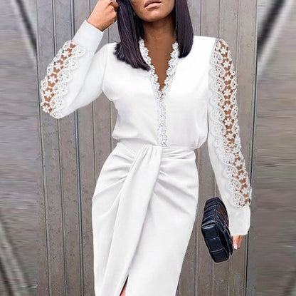 Lace Long Sleeve Twist Front Midi Dress