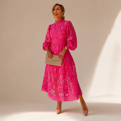 Lace Mock Neck Midi Dress