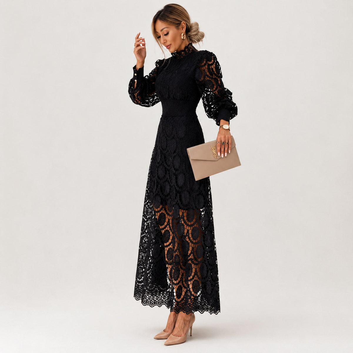 Lace Mock Neck Midi Dress