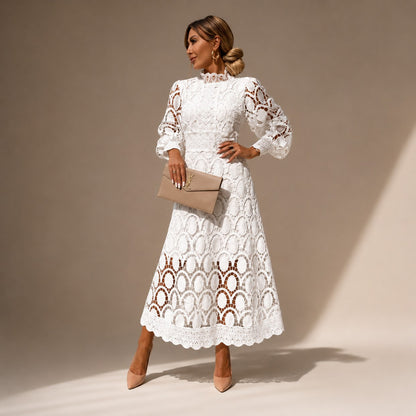 Lace Mock Neck Midi Dress