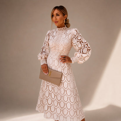 Lace Mock Neck Midi Dress