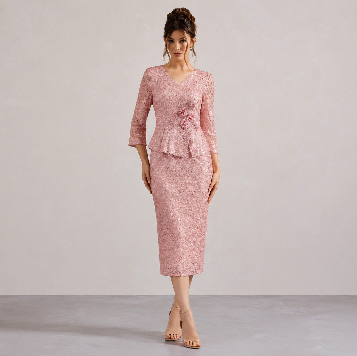 Lace Peplum Midi Dress