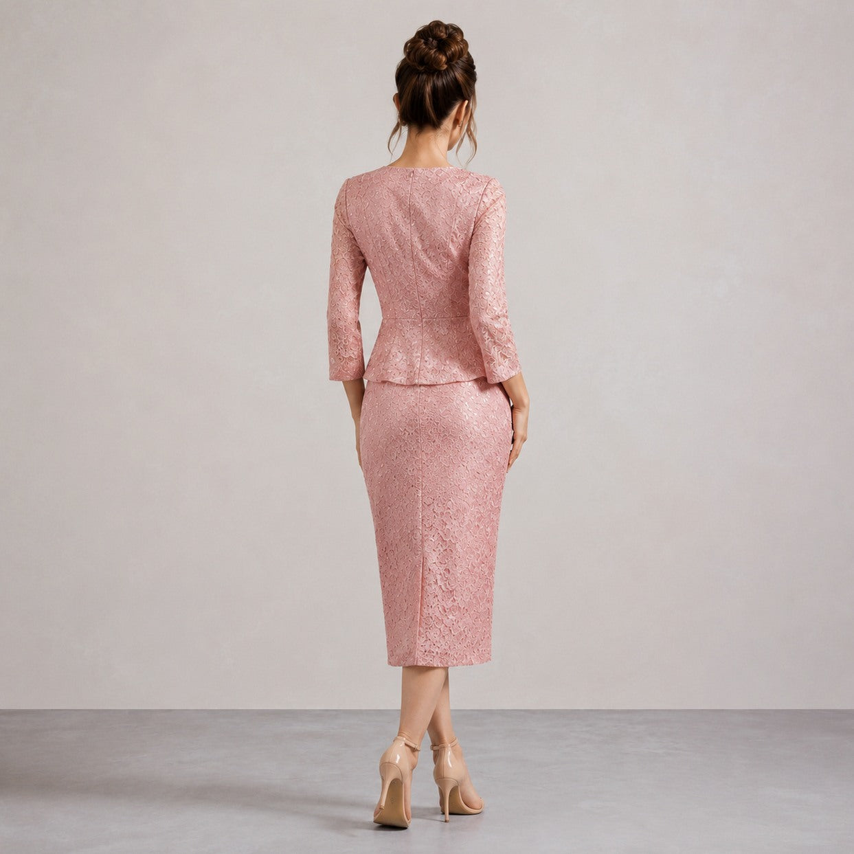 Lace Peplum Midi Dress