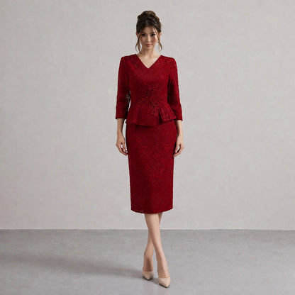 Lace Peplum Midi Dress