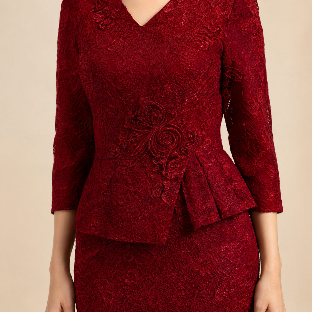 Lace Peplum Midi Dress