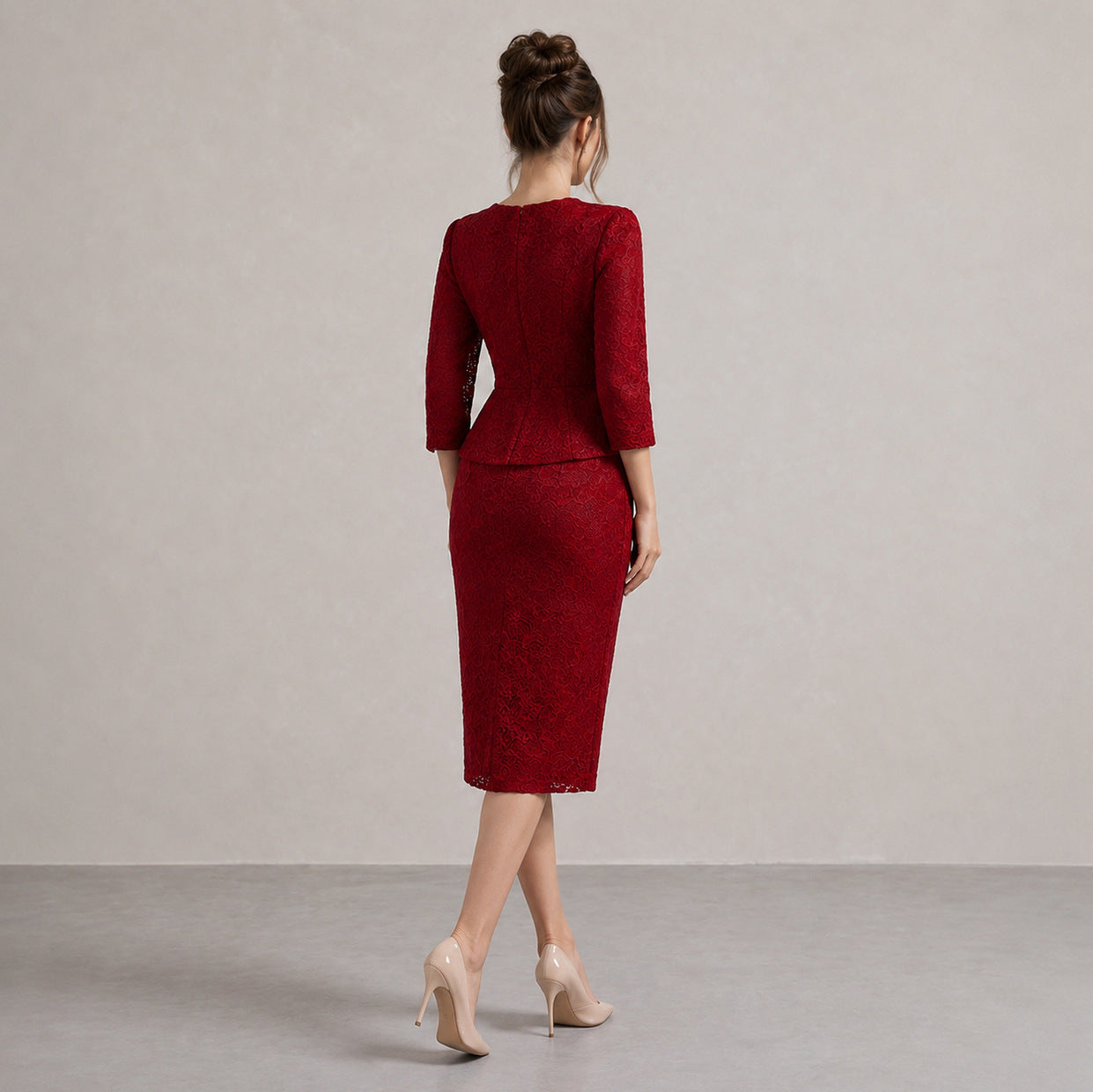 Lace Peplum Midi Dress