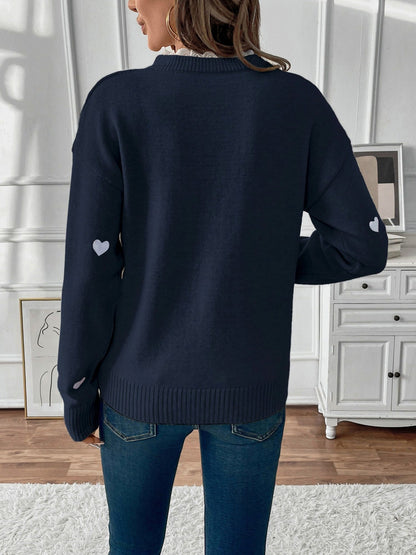 Lace Trim Heart Knit Sweater