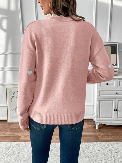 Lace Trim Heart Knit Sweater