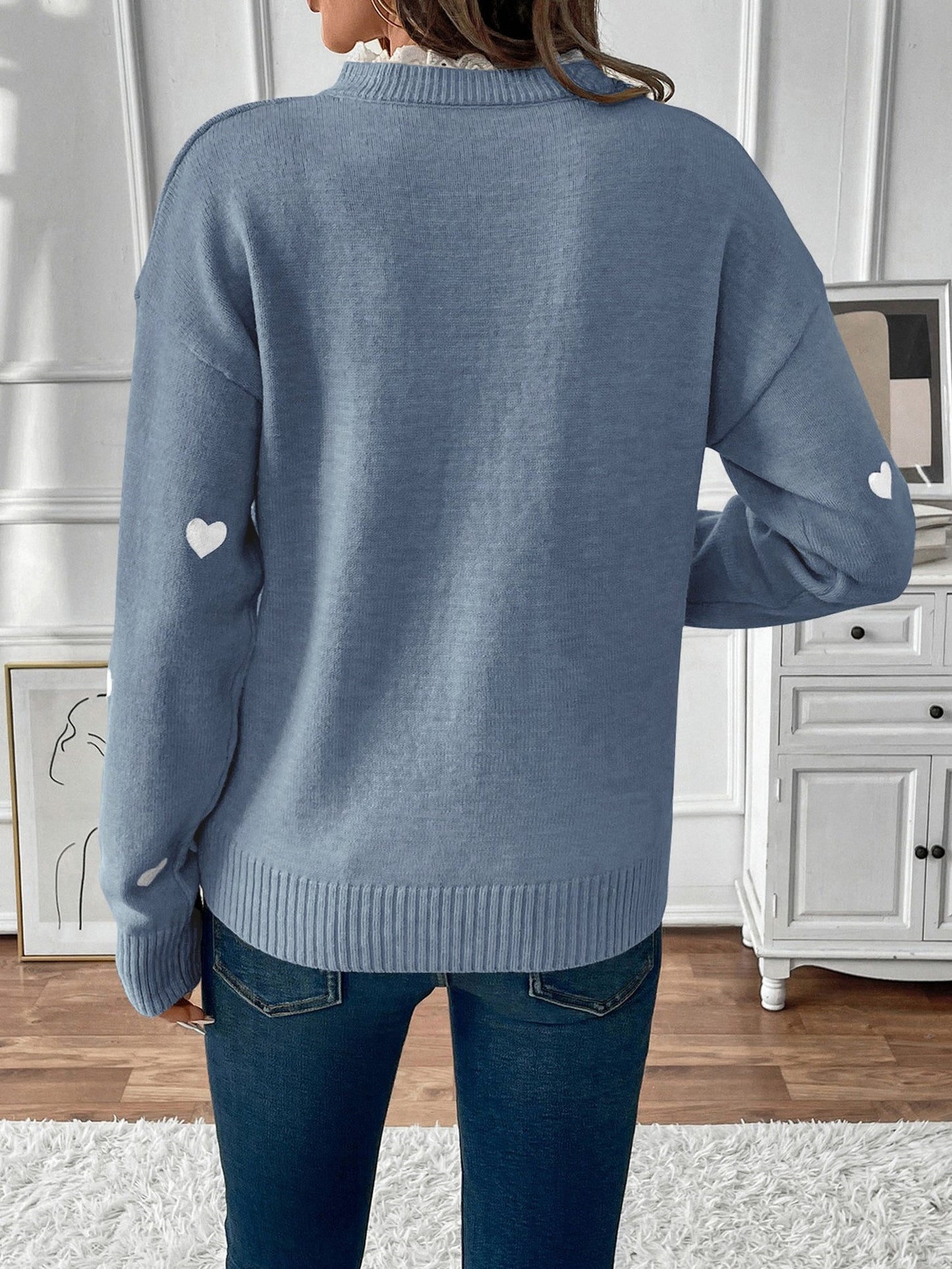 Lace Trim Heart Knit Sweater