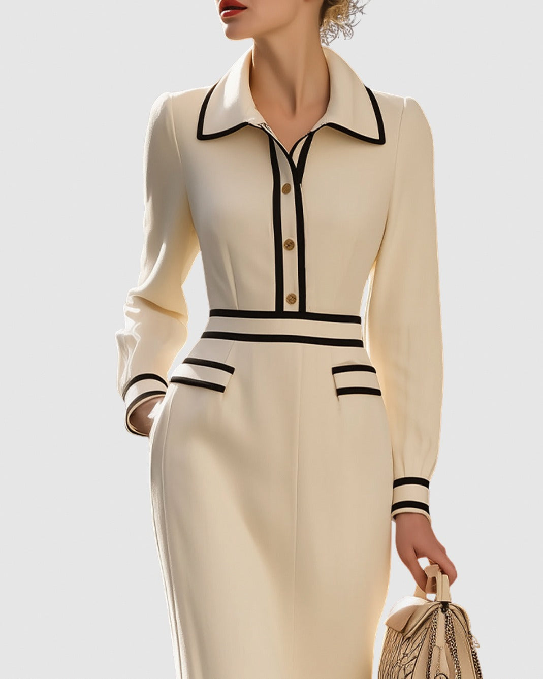Long Sleeve Collared Midi Dress