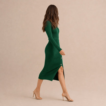 Long Sleeve Wrap Midi Dress