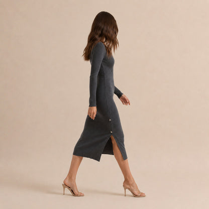 Long Sleeve Wrap Midi Dress