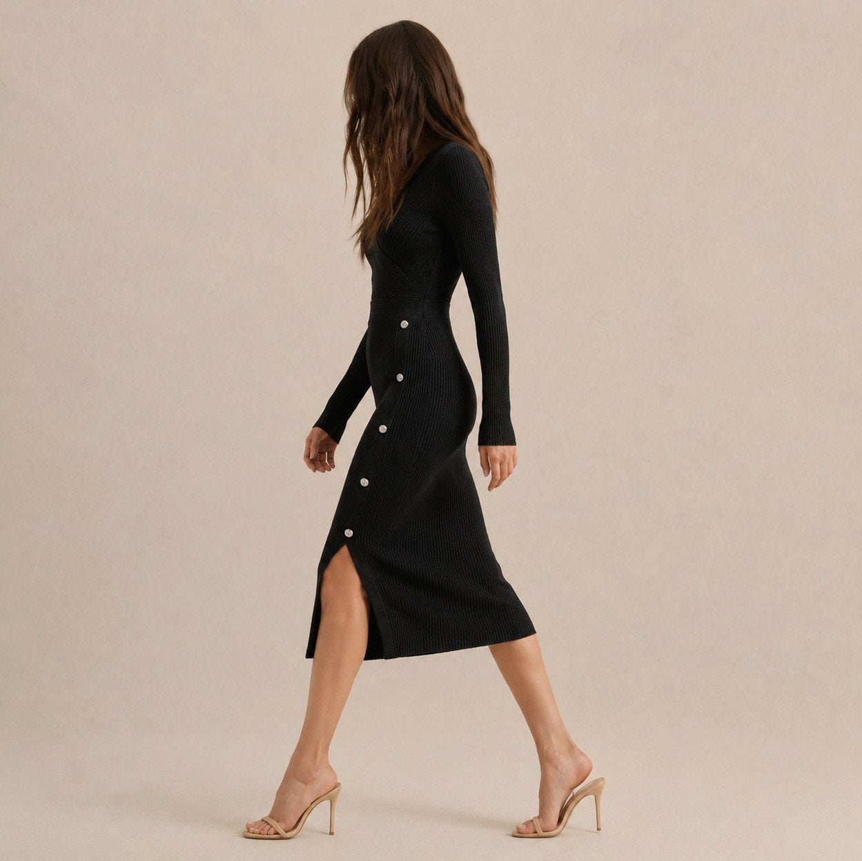 Long Sleeve Wrap Midi Dress