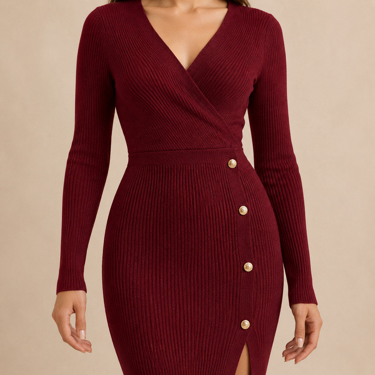 Long Sleeve Wrap Midi Dress