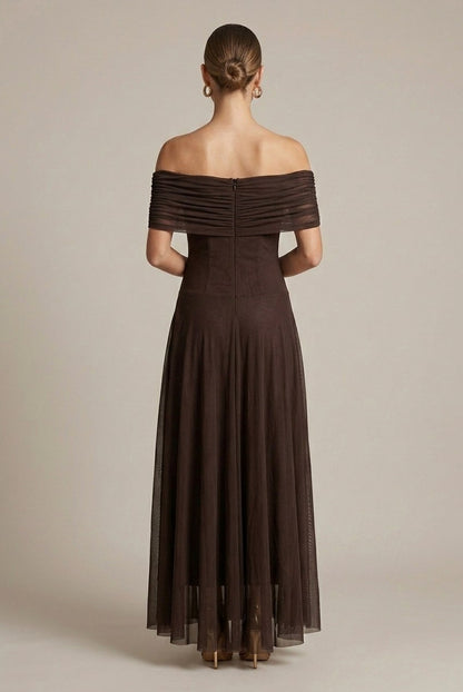 Mesh Off Shoulder Midi Dress