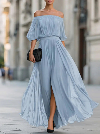 Off Shoulder Chiffon Maxi Dress