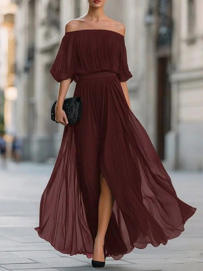 Off Shoulder Chiffon Maxi Dress