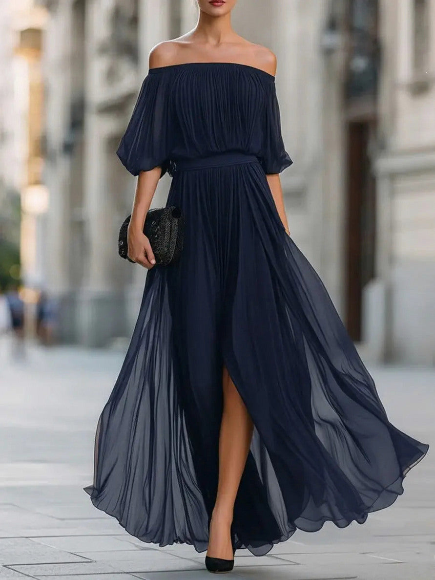 Off Shoulder Chiffon Maxi Dress