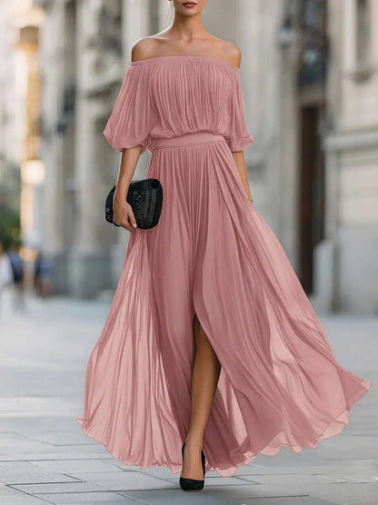 Off Shoulder Chiffon Maxi Dress
