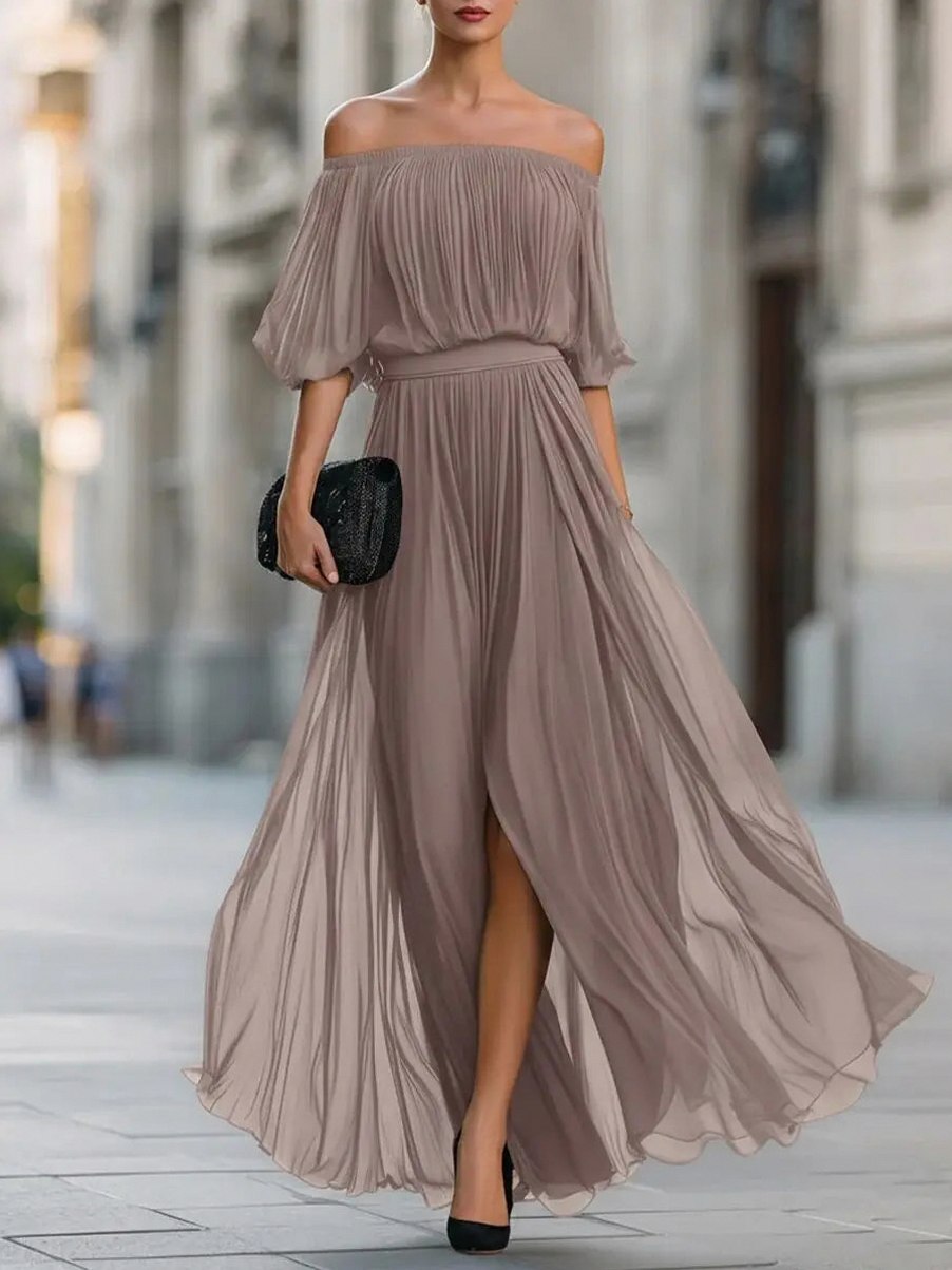 Off Shoulder Chiffon Maxi Dress