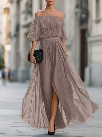 Off Shoulder Chiffon Maxi Dress
