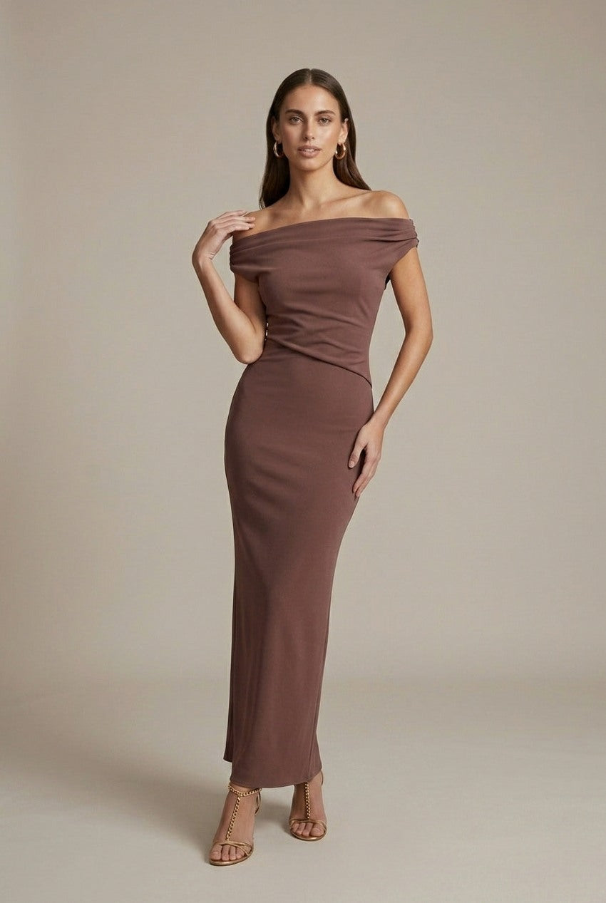 Off Shoulder Draped Maxi Dress